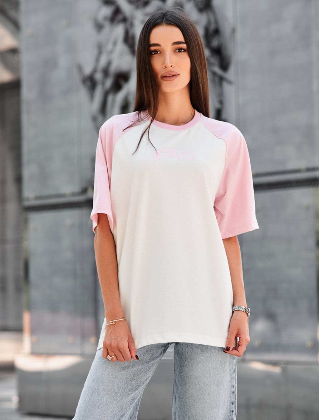 Koszulka Staff ed light pink & white logo oversize