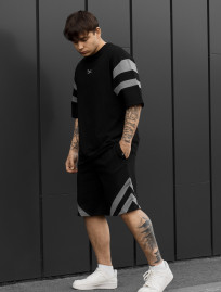 KOmplet koszulka + spodenki Staff ran logo black & gray oversize