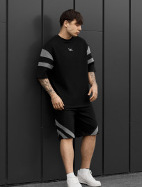 KOmplet koszulka + spodenki Staff ran logo black & gray oversize