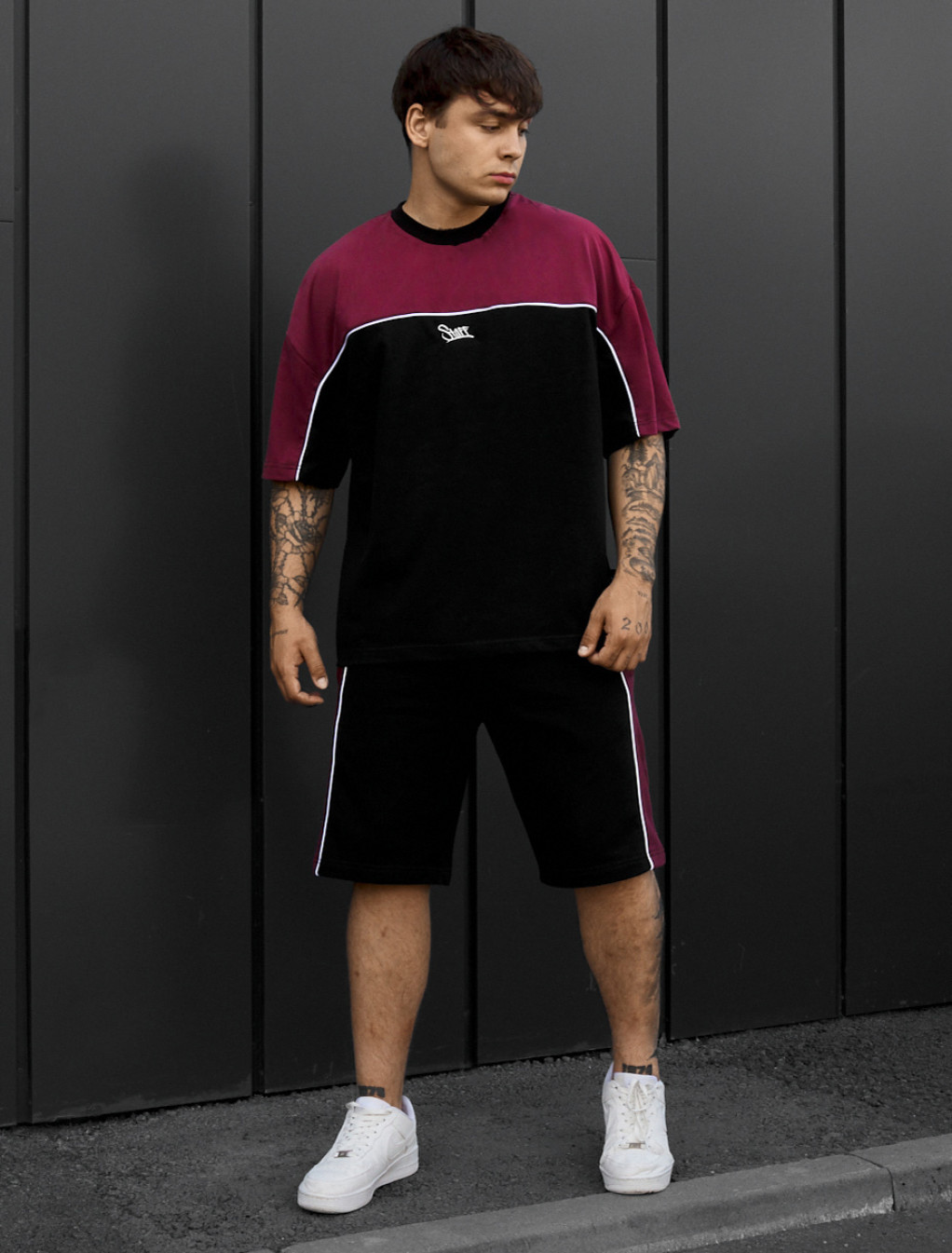 Komplet koszulka + spodenki Staff sl bordo & black oversize