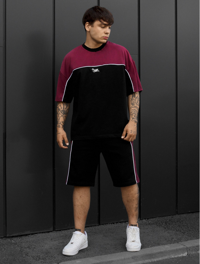 Komplet koszulka + spodenki Staff sl bordo & black oversize