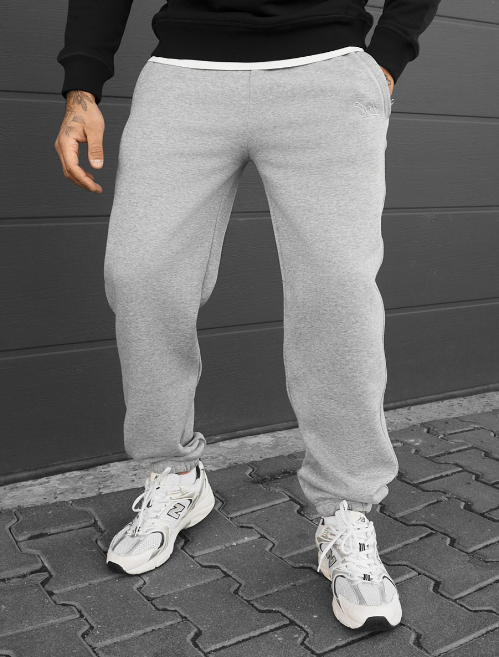 Spodnie dresowe Staff pul gray melange logo fleece