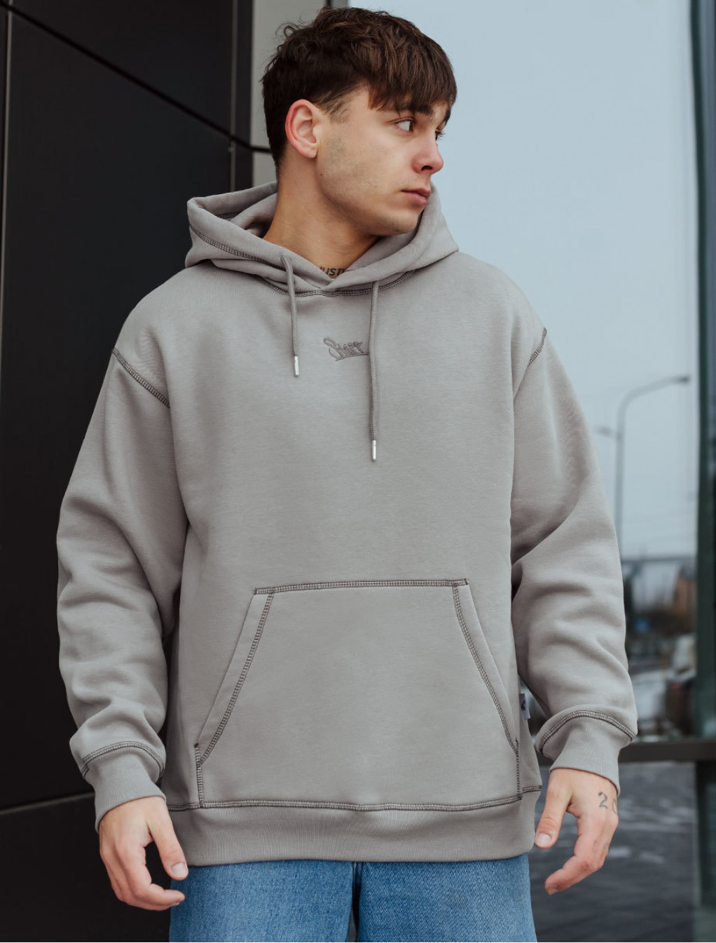 Bluza Staff gray logo seam oversize fleece