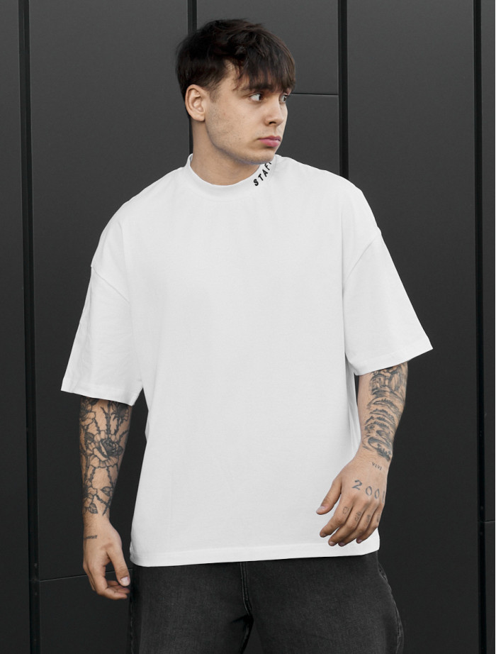 Koszulka Staff logo neck white oversize