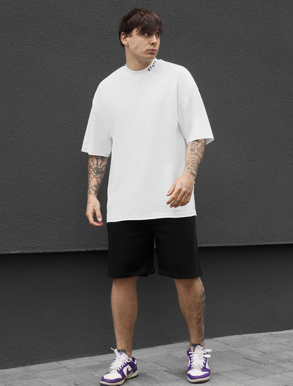 Komplet koszulka + spodenki Staff os black & white oversize