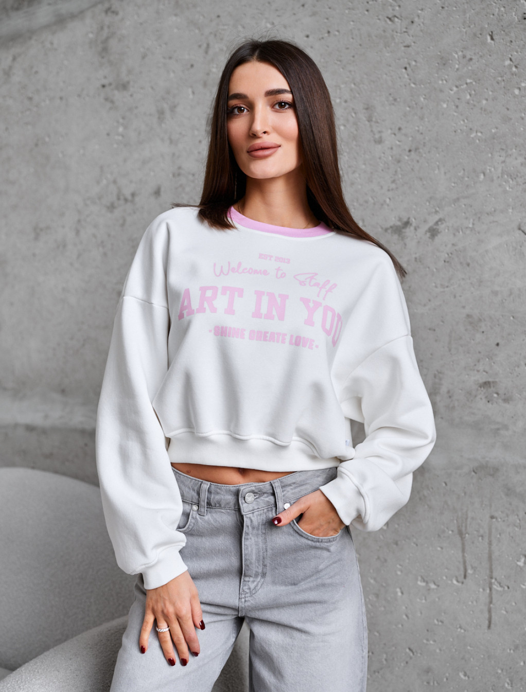 Bluza Staff vio white oversize fleece