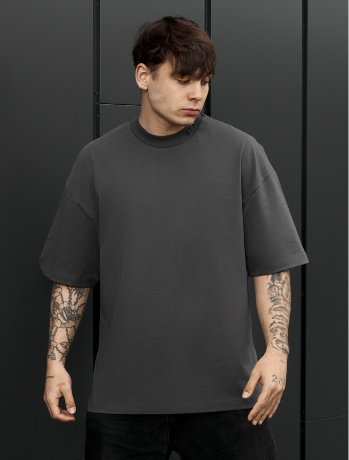 Koszulka Staff logo neck dark gray oversize