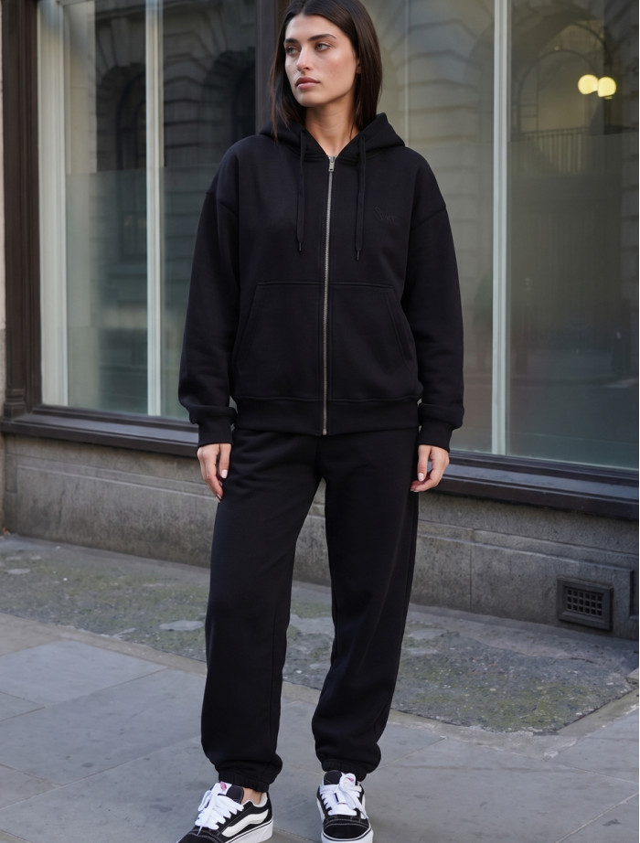 Dres Staff zip logo black oversize fleece