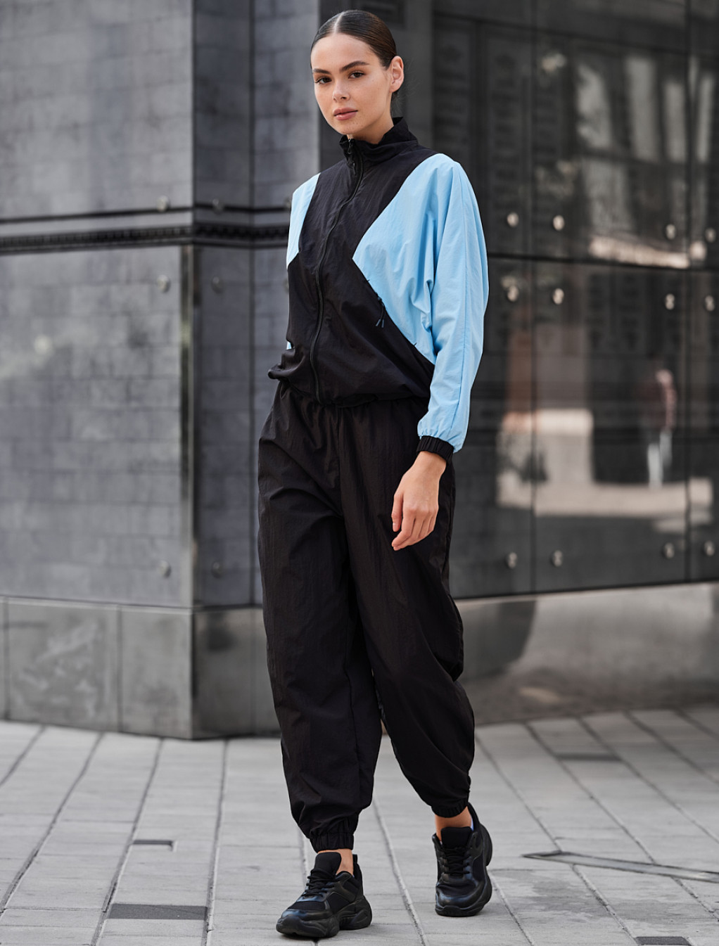 Damski dres  Staff retro black & light blue oversize