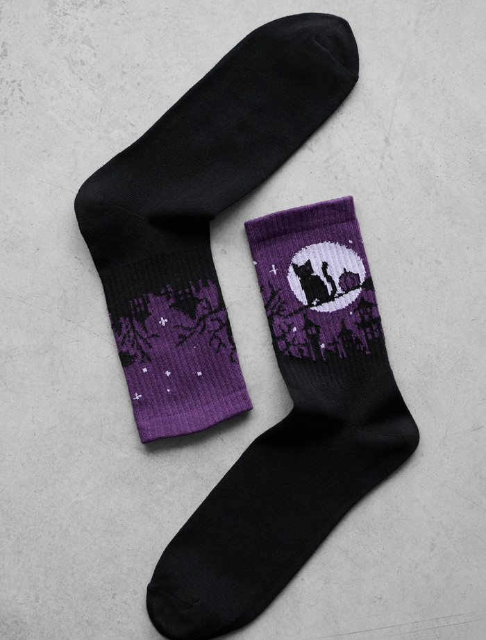 Skarpety Staff Halloween moon & cat