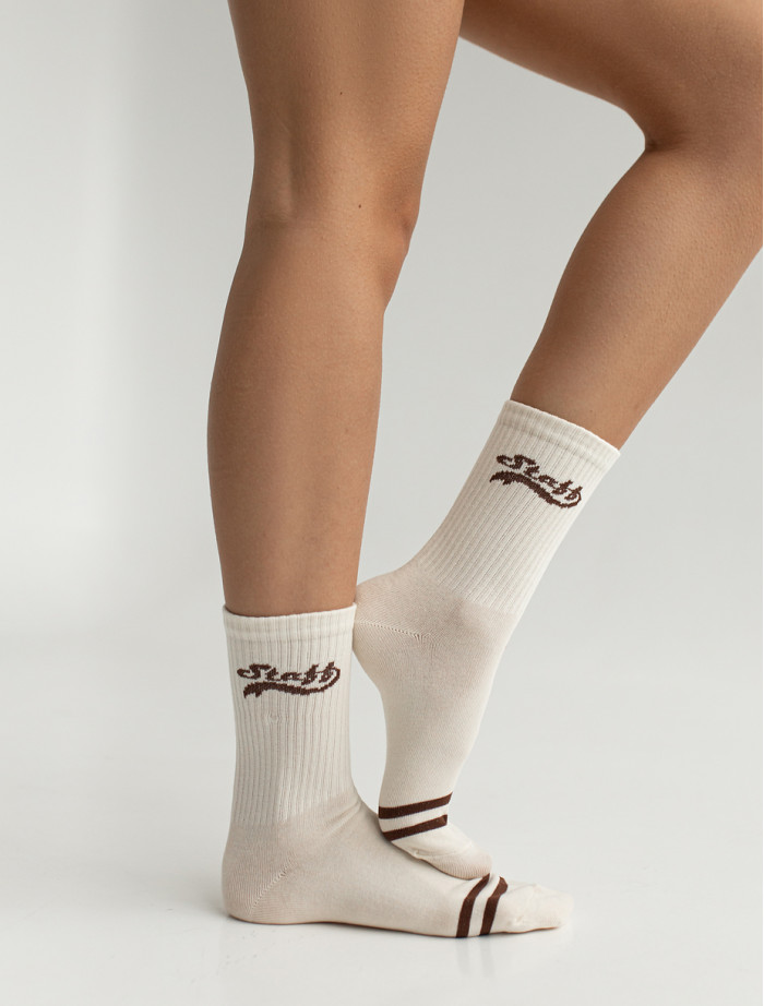 Skarpety damskie Staff beige logo (trzy pary)