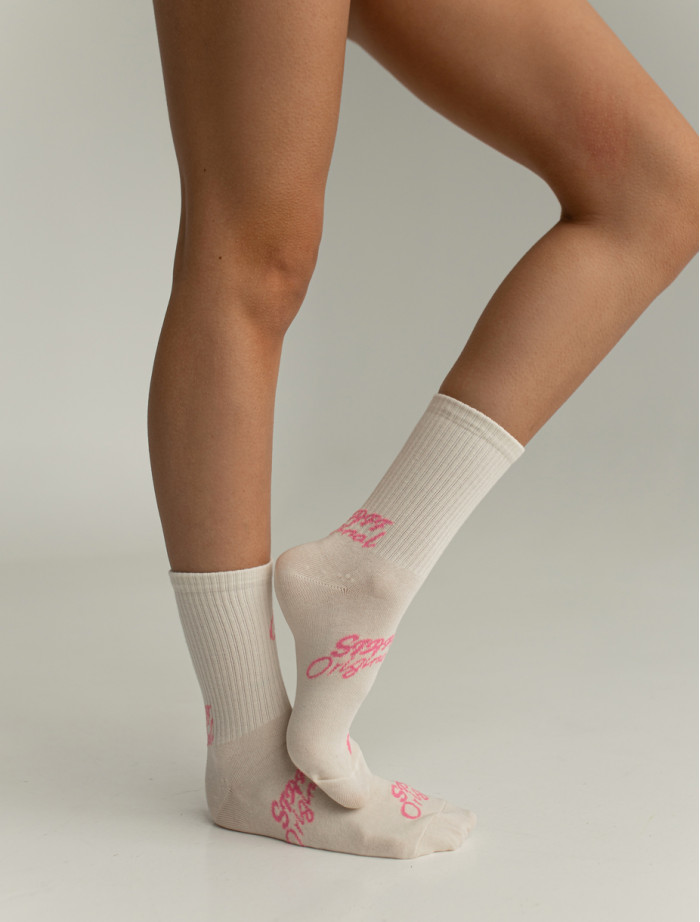 Skarpety damskie Staff beige & pink  logo (trzy pary)