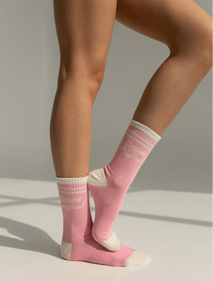 Skarpety Staff beige & pink  logo 2 (trzy pary)