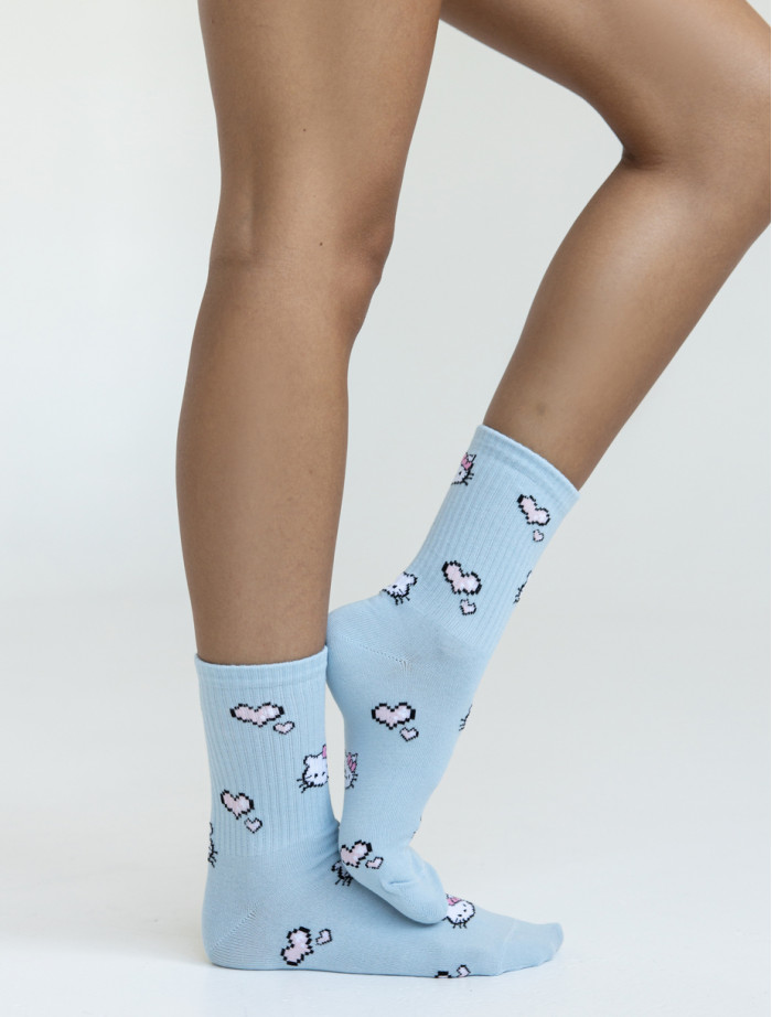 Skarpety damskie Staff kitty & hearts light blue