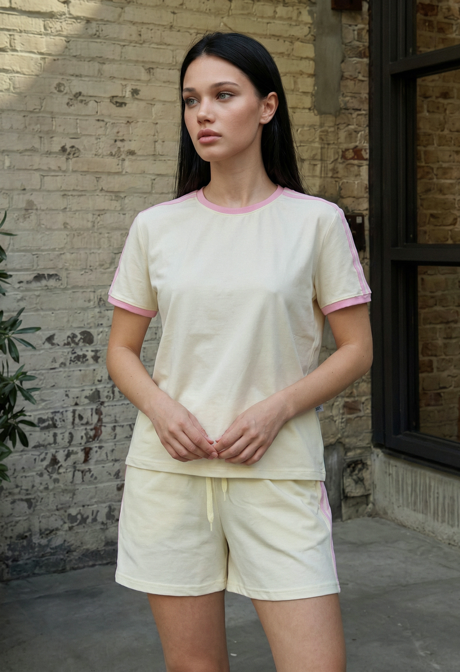 Komplet koszulka + spodenki Staff pry light yellow & pink