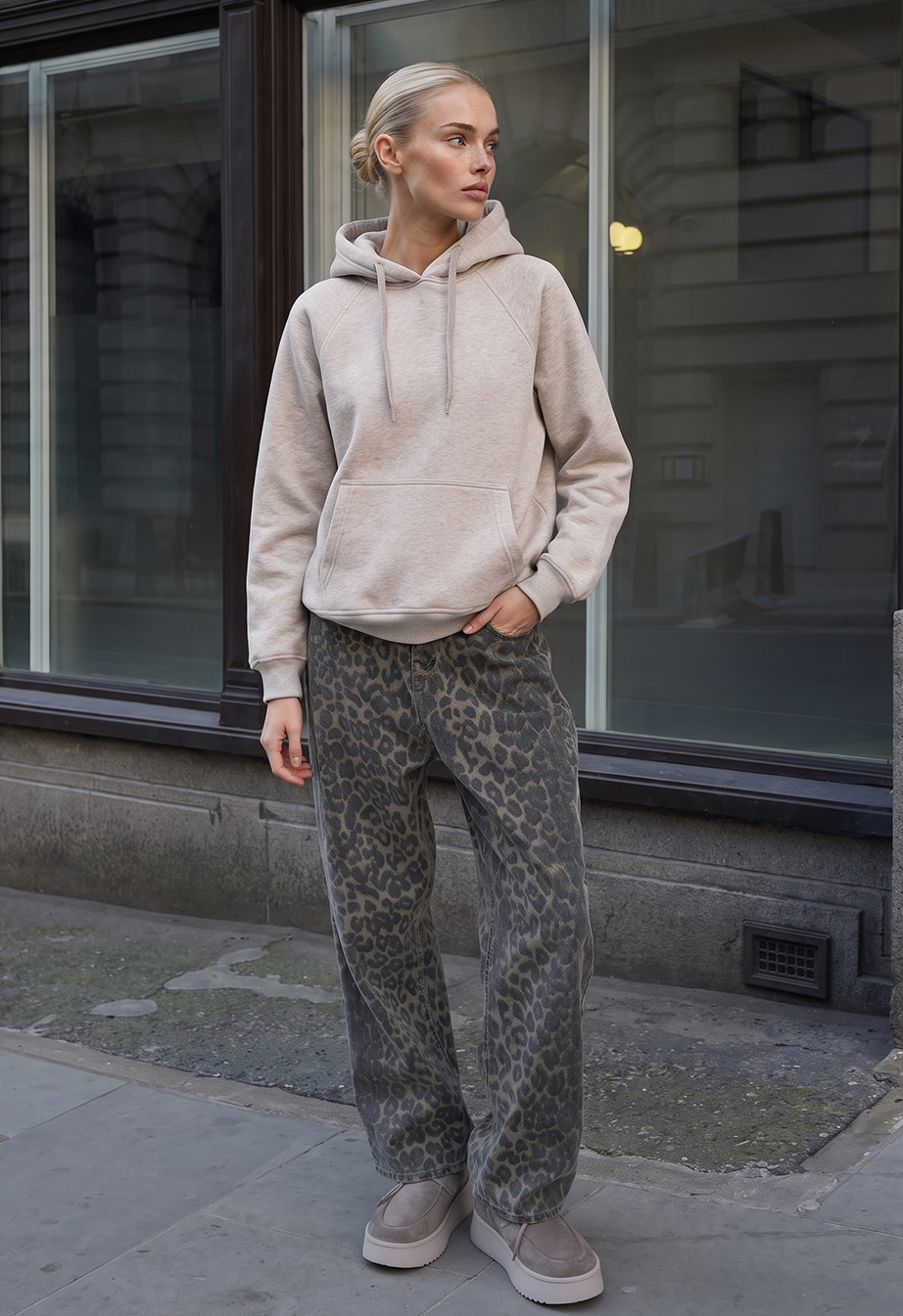 Bluza Staff ry beige melange oversize fleece