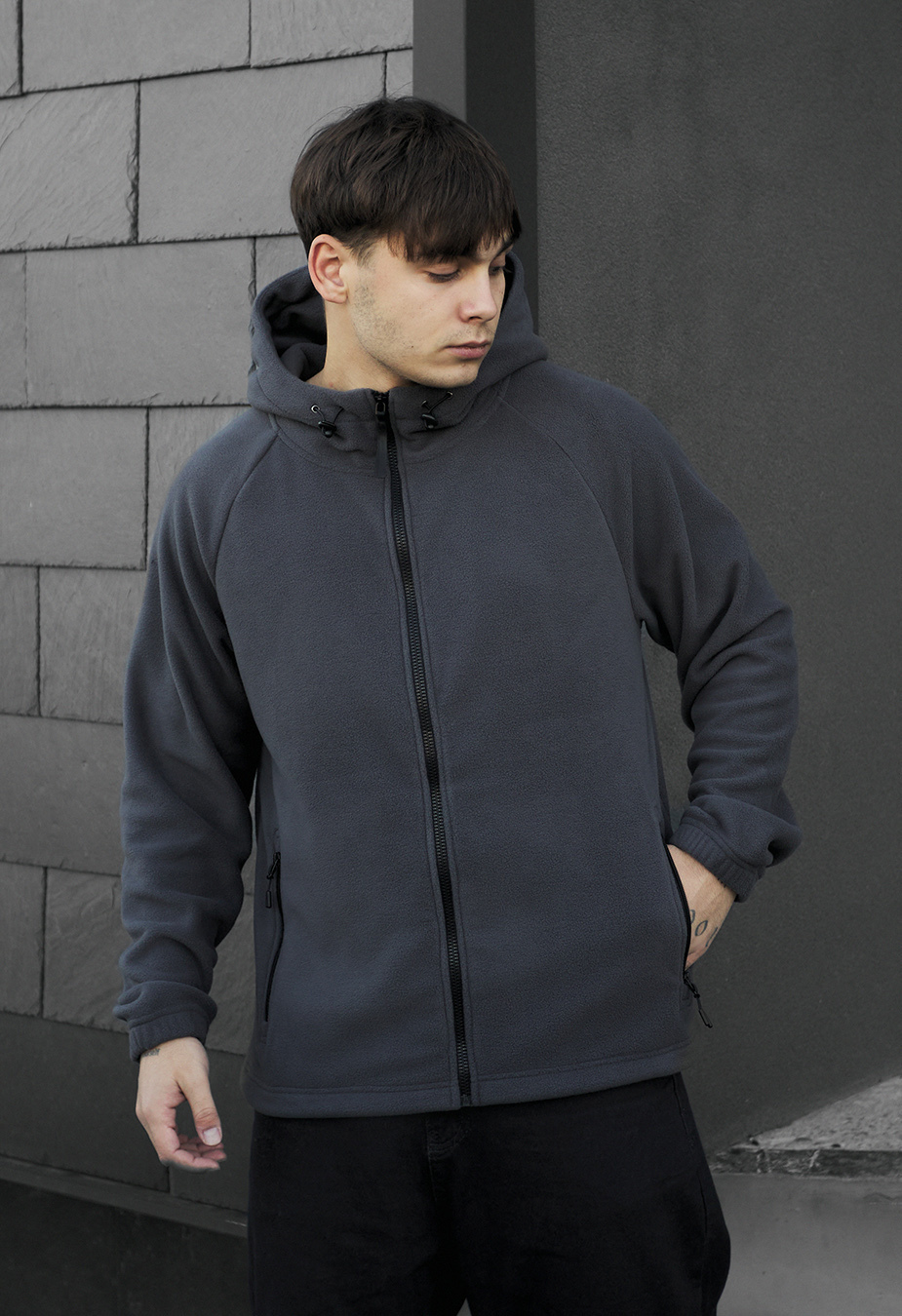 Bluza z kapturem Staff zip gray fleece