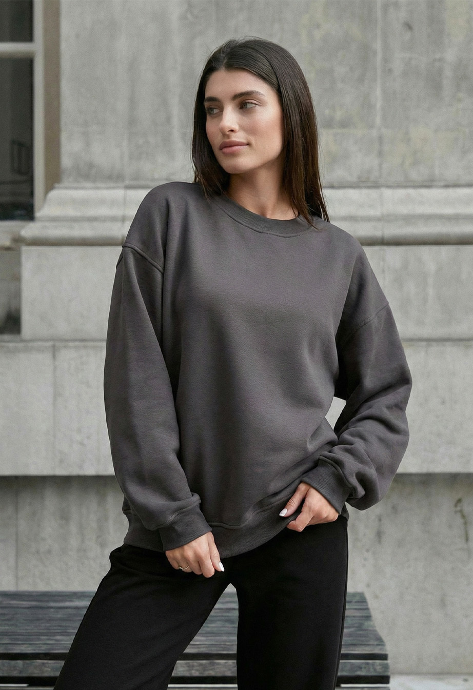 Bluza Staff dark gray oversize fleece