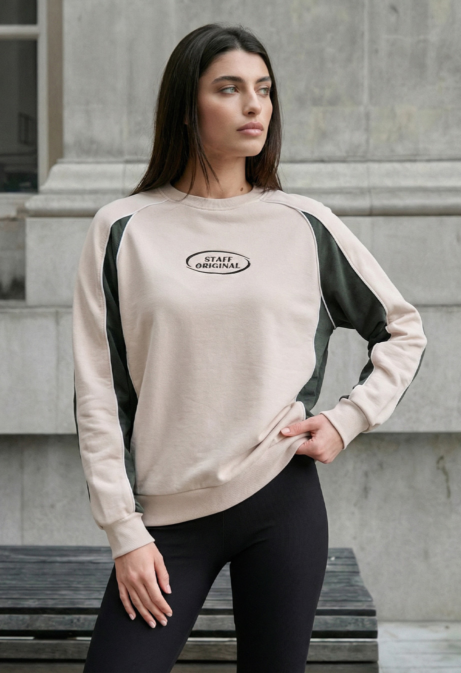 Bluza Staff oce light beige & green