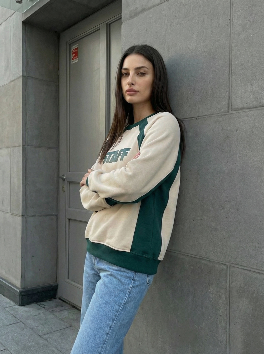 Bluza Staff ost milk & green oversize fleece