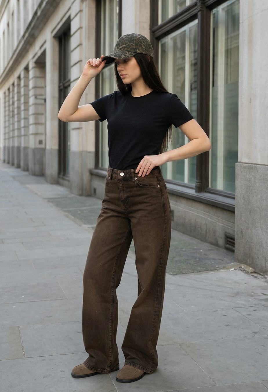 Dżinsy damskie Staff 2511 brown wide leg