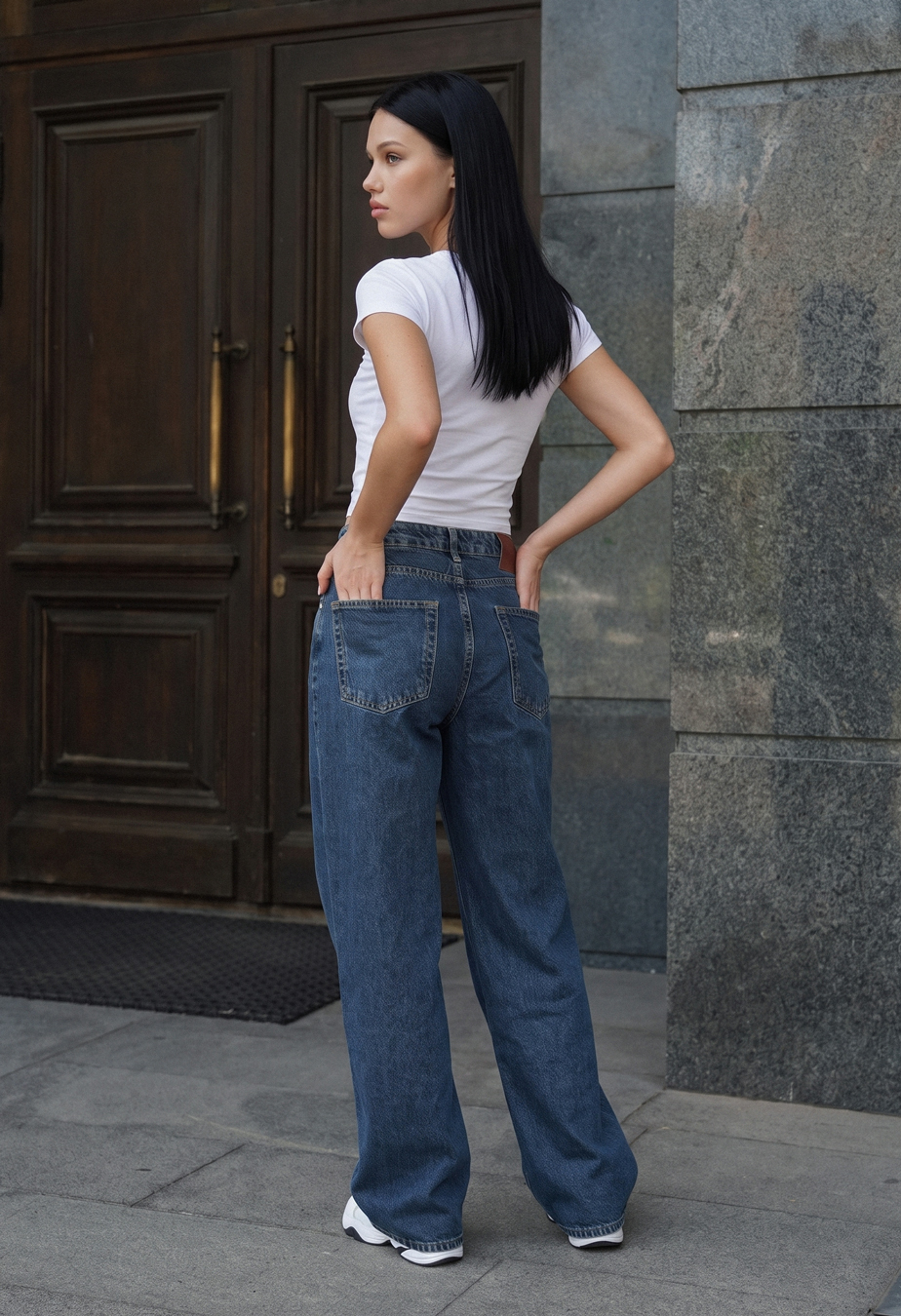 Dżinsy Staff 19 dark blue wide leg