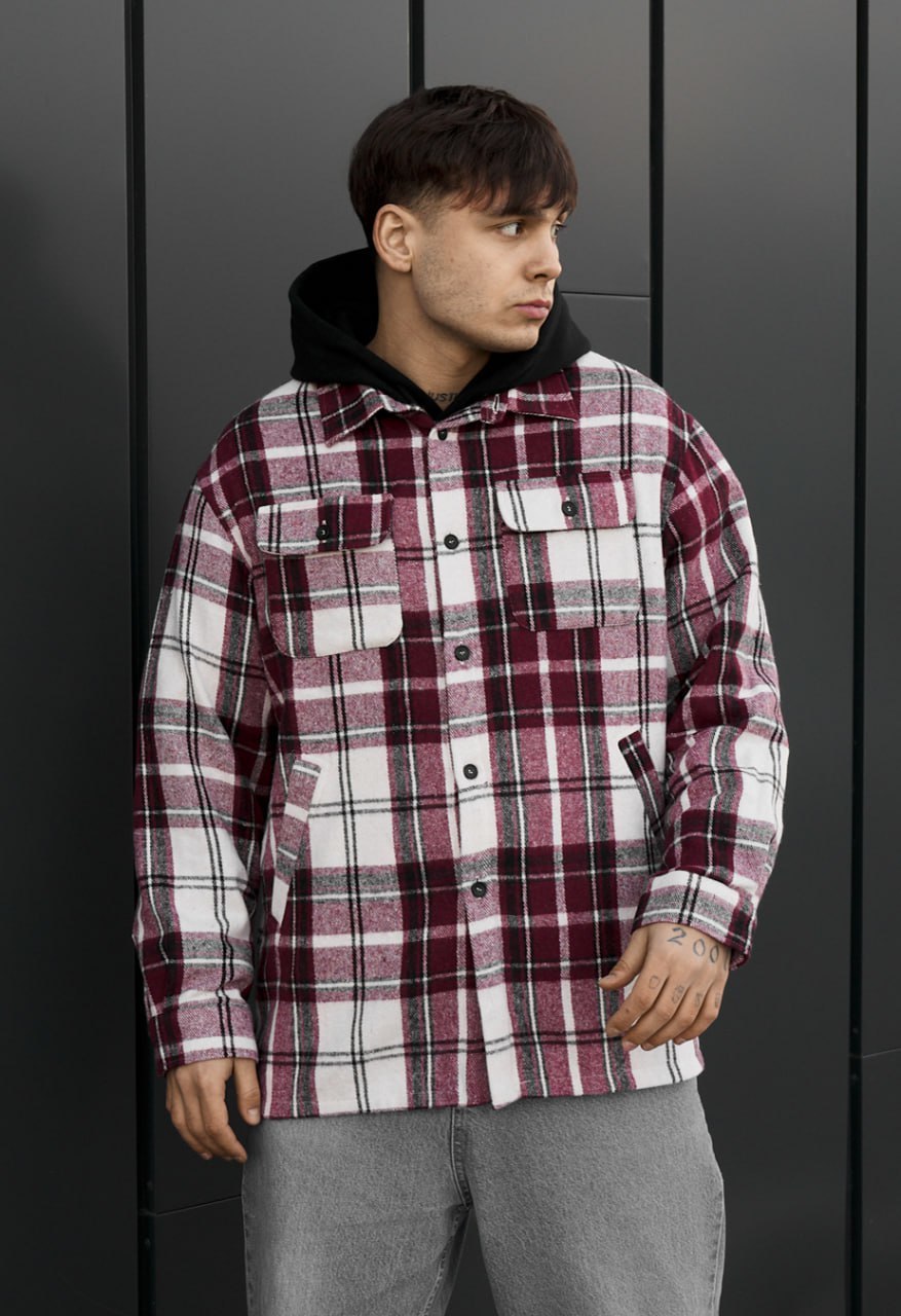 Kurtka-koszula Staff vo squares bordo & white