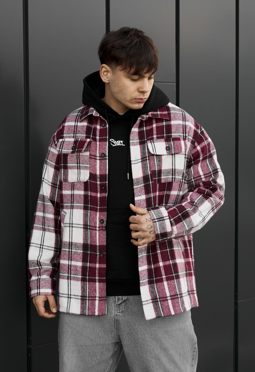 Kurtka-koszula Staff vo squares bordo & white