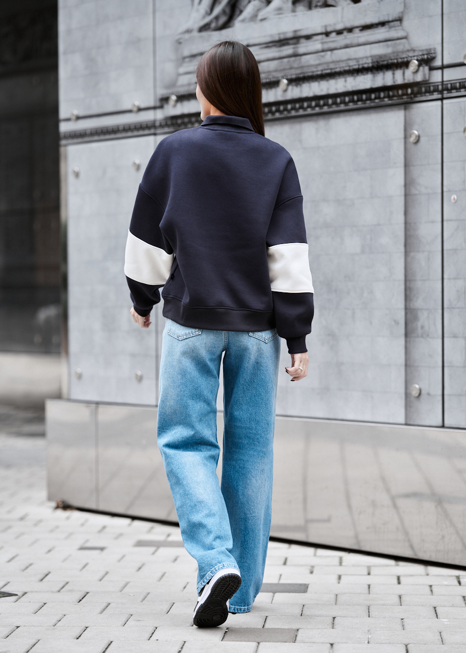 Olimpijka Staff mok navy & white oversize fleece