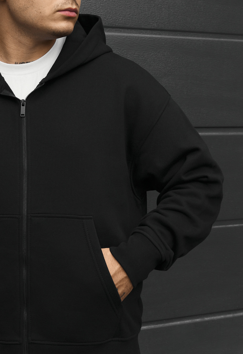 Bluza Staff lo zip black oversize fleece