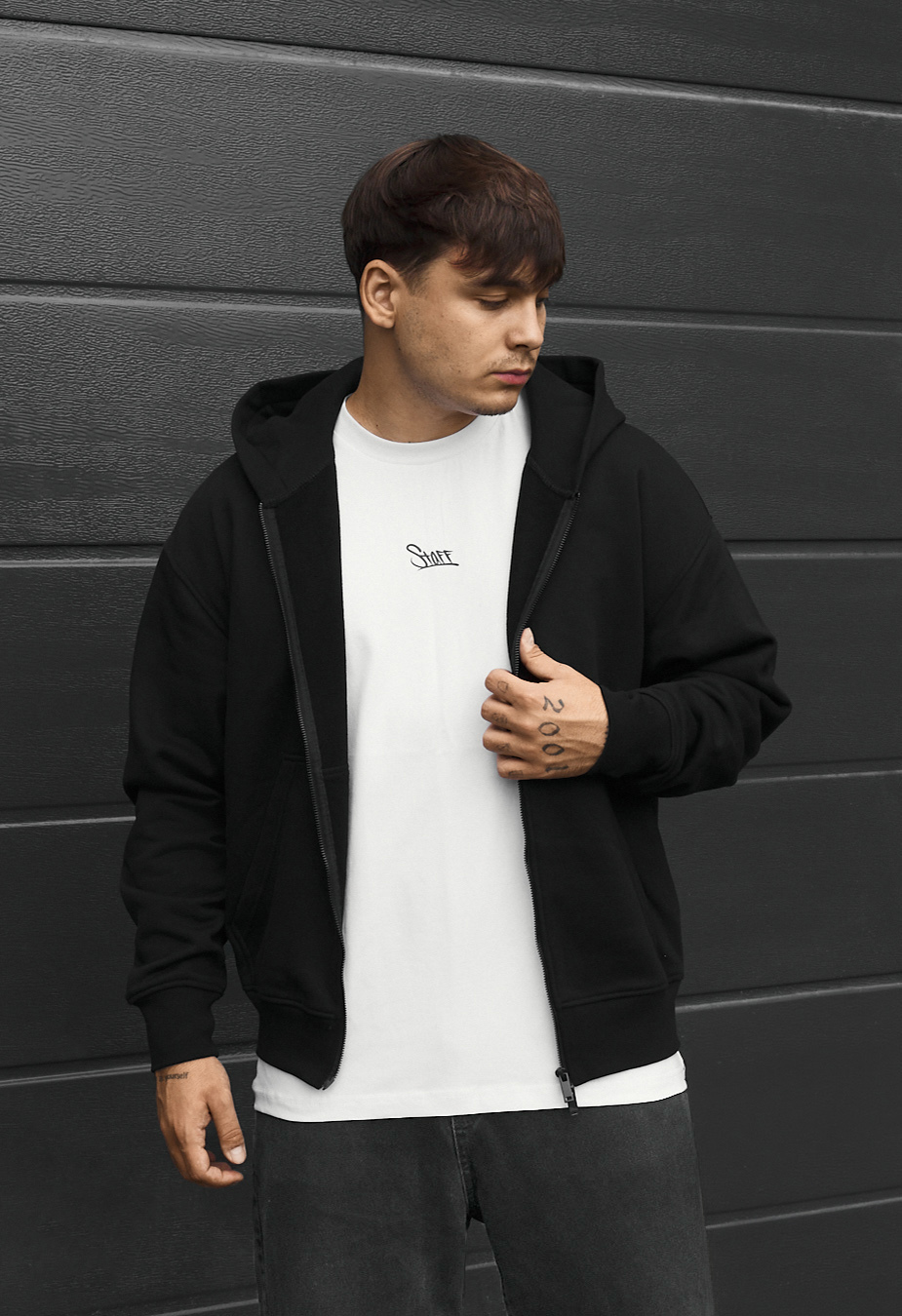 Bluza Staff lo zip black oversize fleece