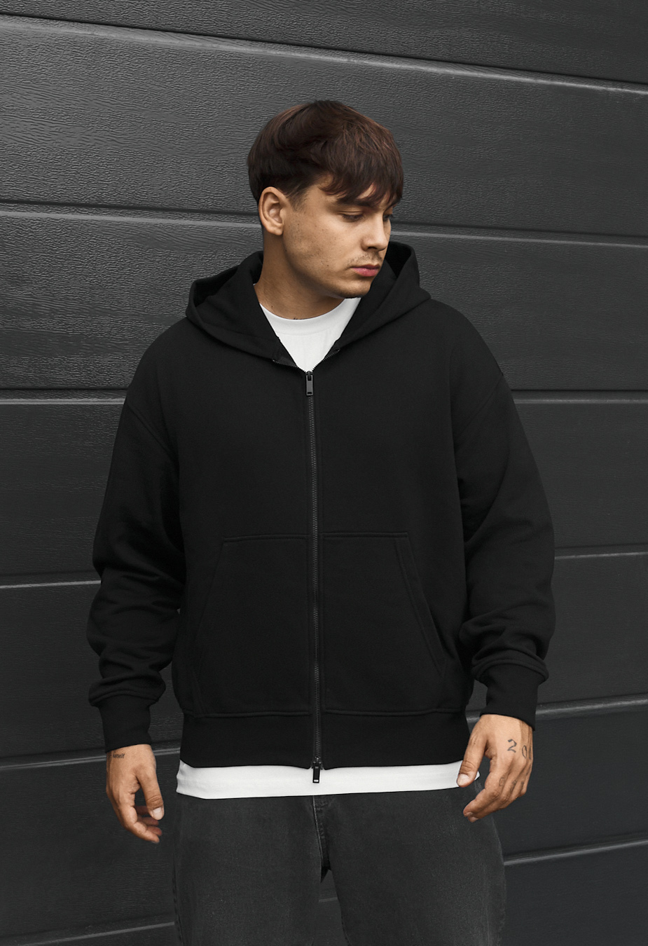 Bluza Staff lo zip black oversize fleece
