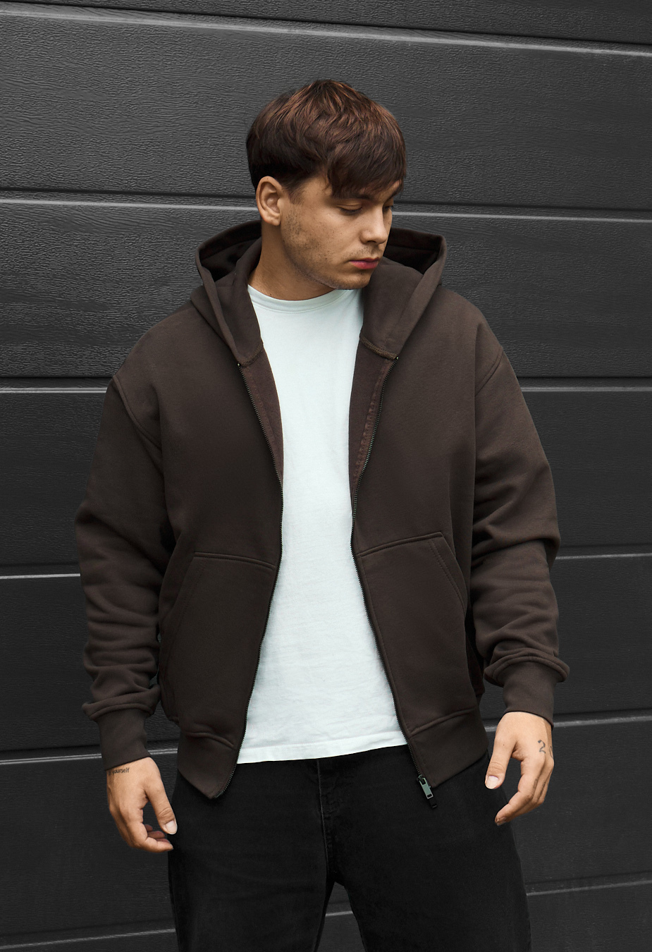 Bluza Staff lo zip brown oversize fleece