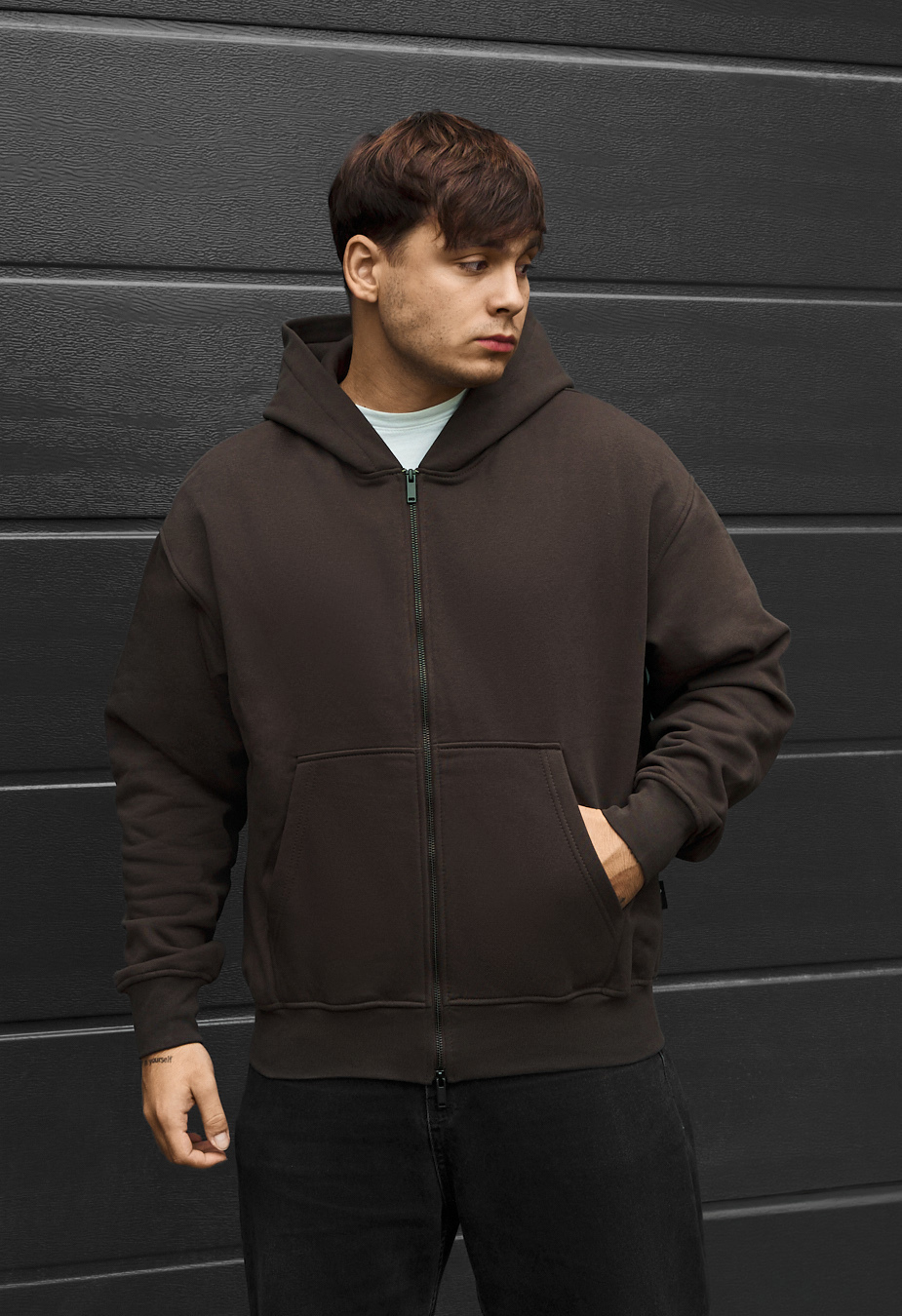 Bluza Staff lo zip brown oversize fleece