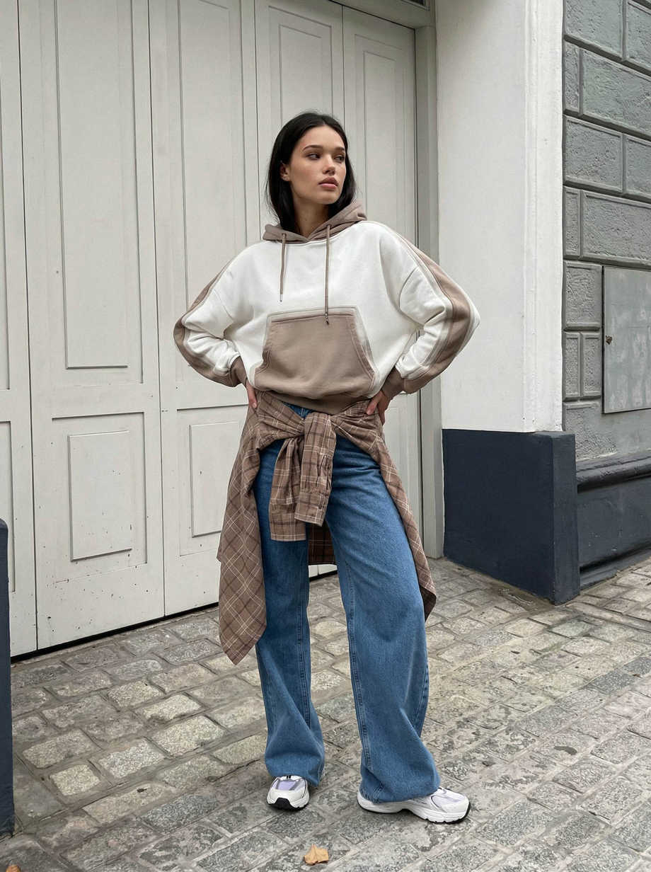 Bluza Staff twi white & light brown oversize