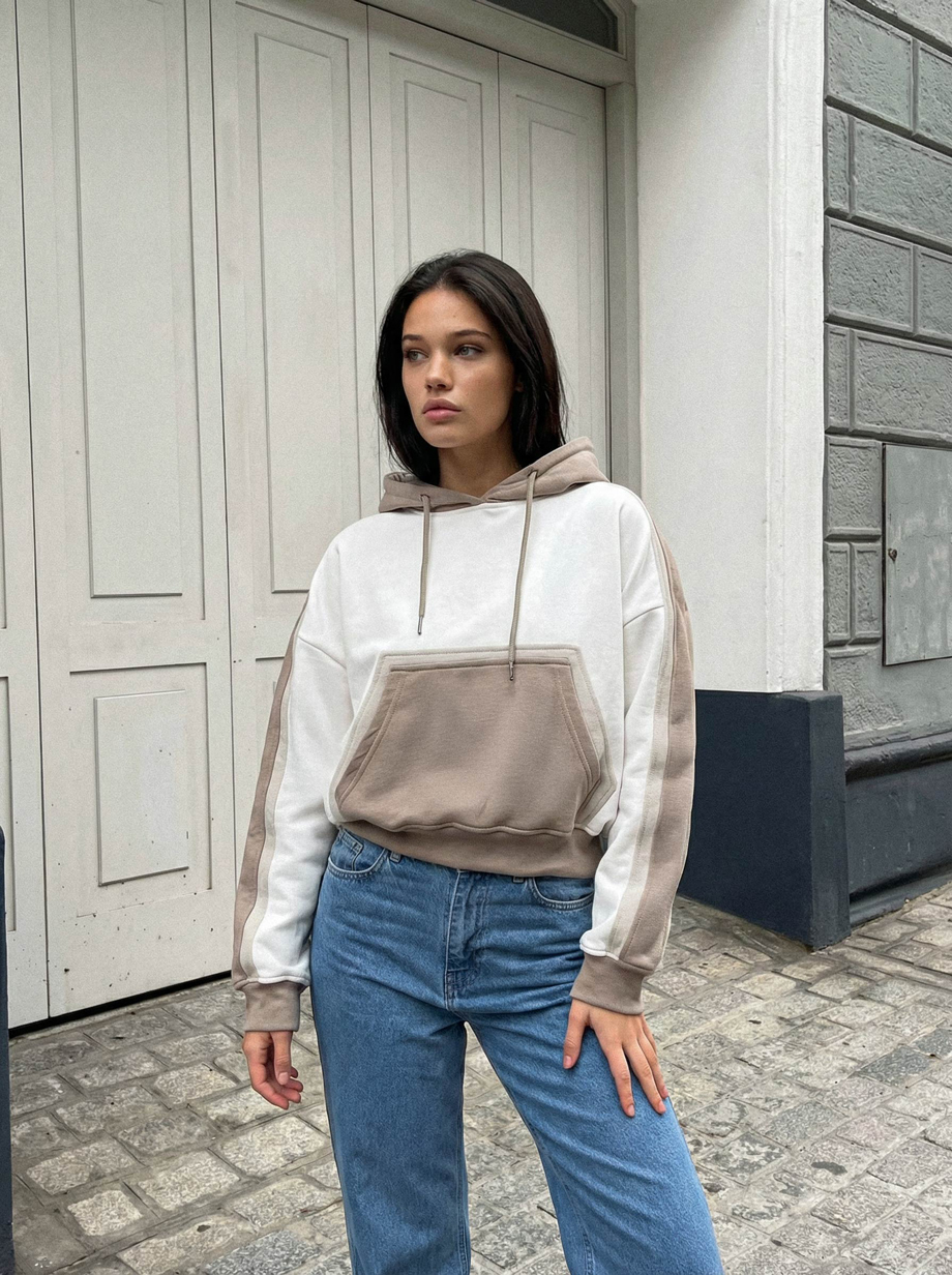 Bluza Staff twi white & light brown oversize