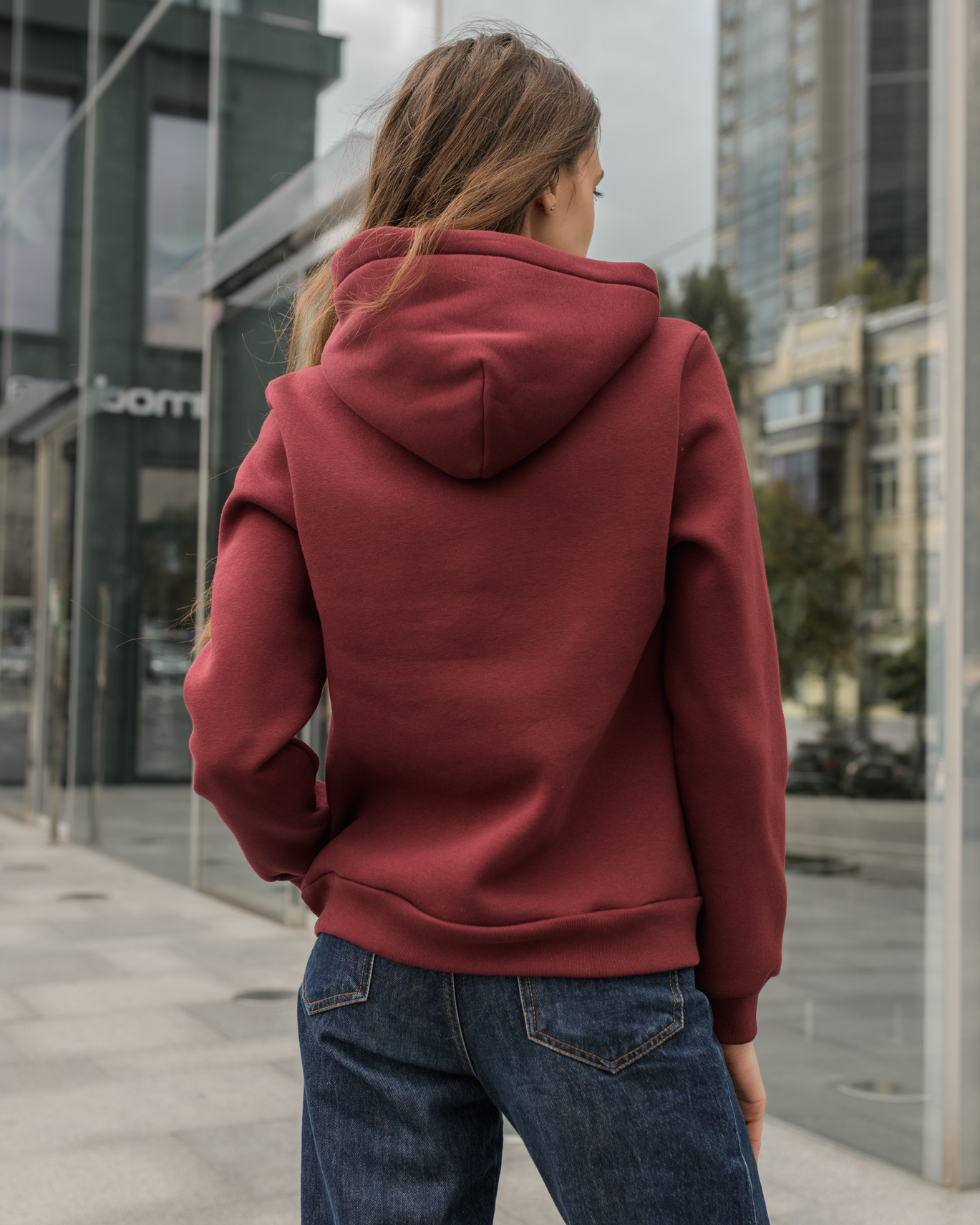 Damska bluza z kapturem Staff basic bordo fleece