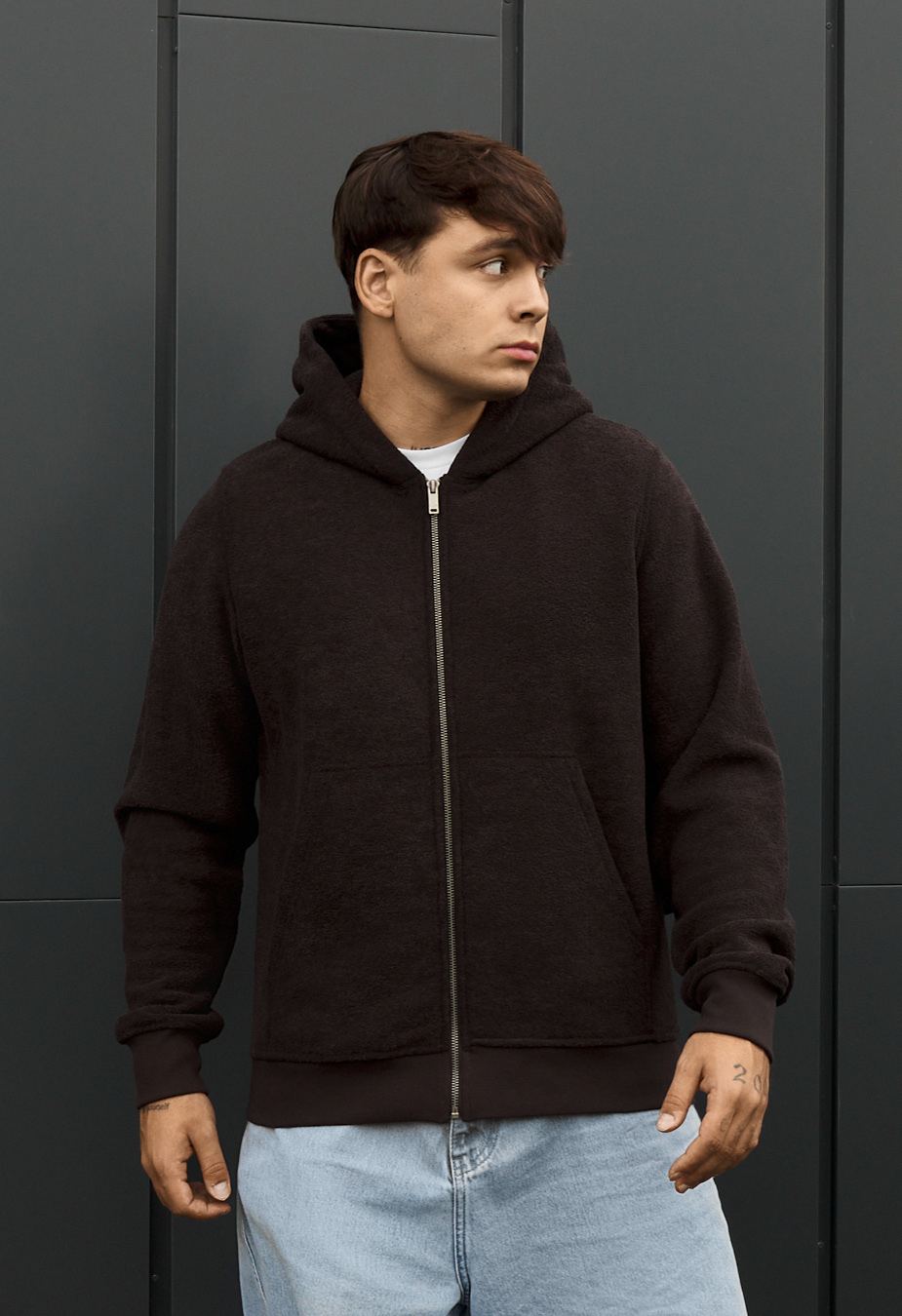 Bluza Staff zip dark brown fleece