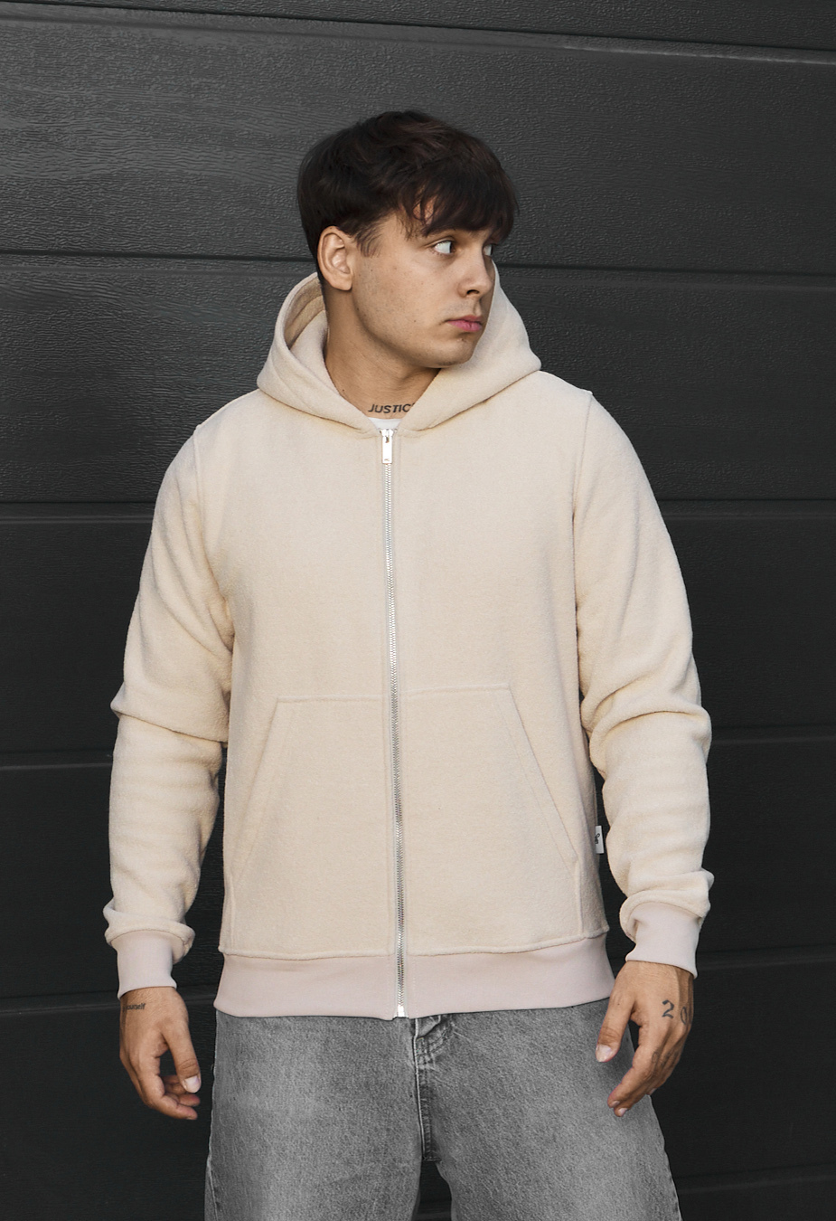 Bluza Staff zip dark beige fleece