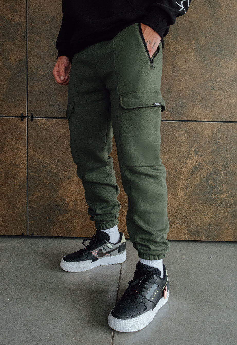 Spodnie dresowe Staff cargo khaki fleece