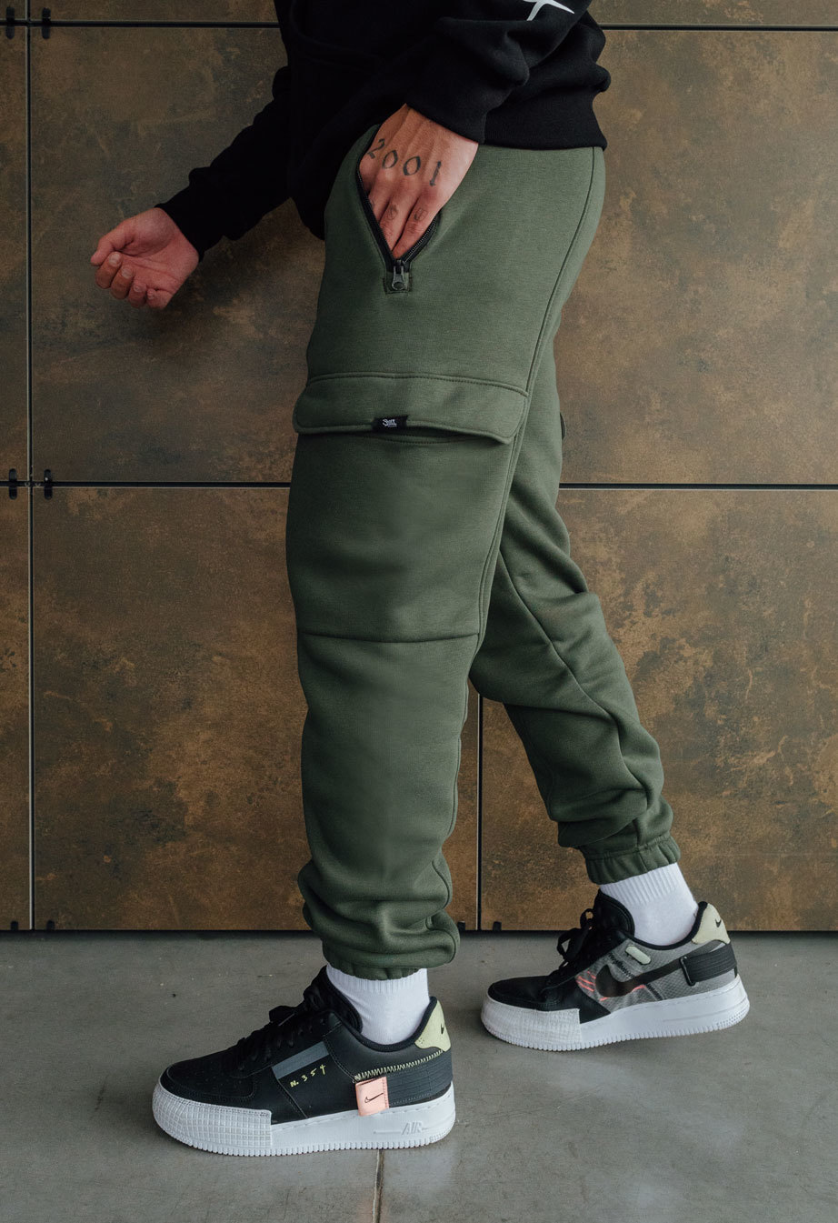 Spodnie dresowe Staff cargo khaki fleece