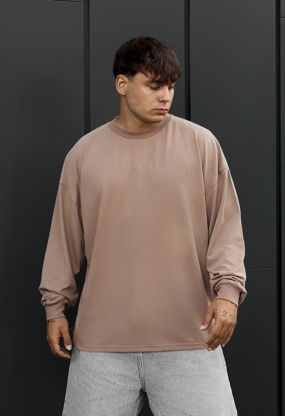 Longsleeve Staff beige brown logo oversize