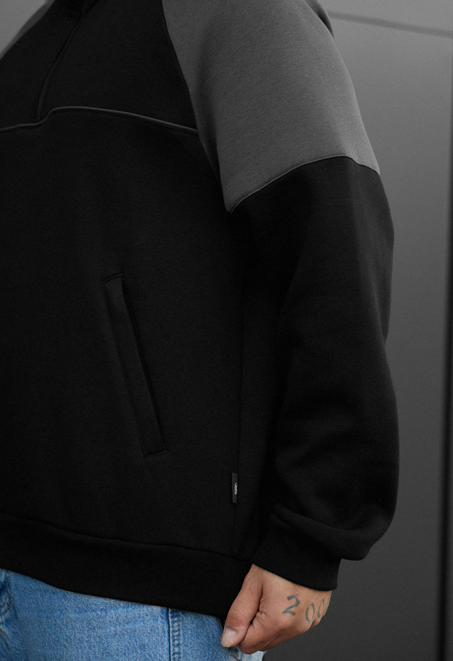 Bluza Staff black & gray zip reflective oversize fleece