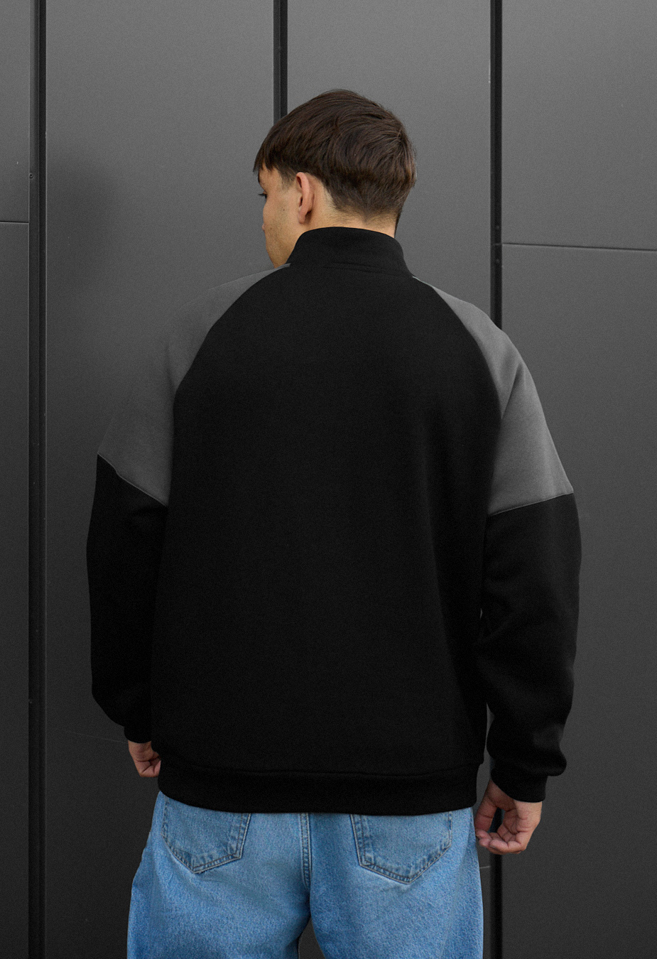 Bluza Staff black & gray zip reflective oversize fleece