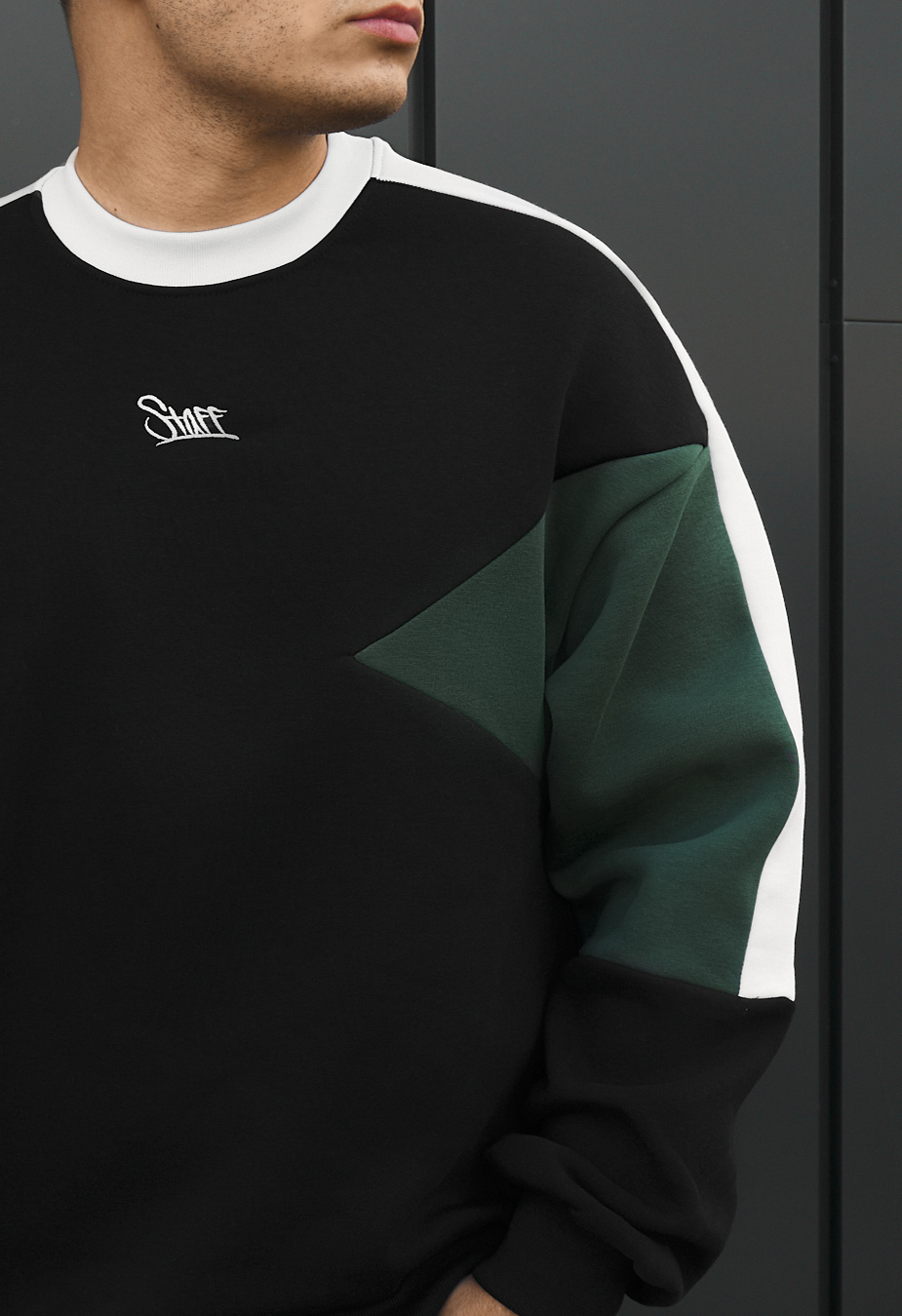 Bluza Staff black & dark green logo oversize fleece
