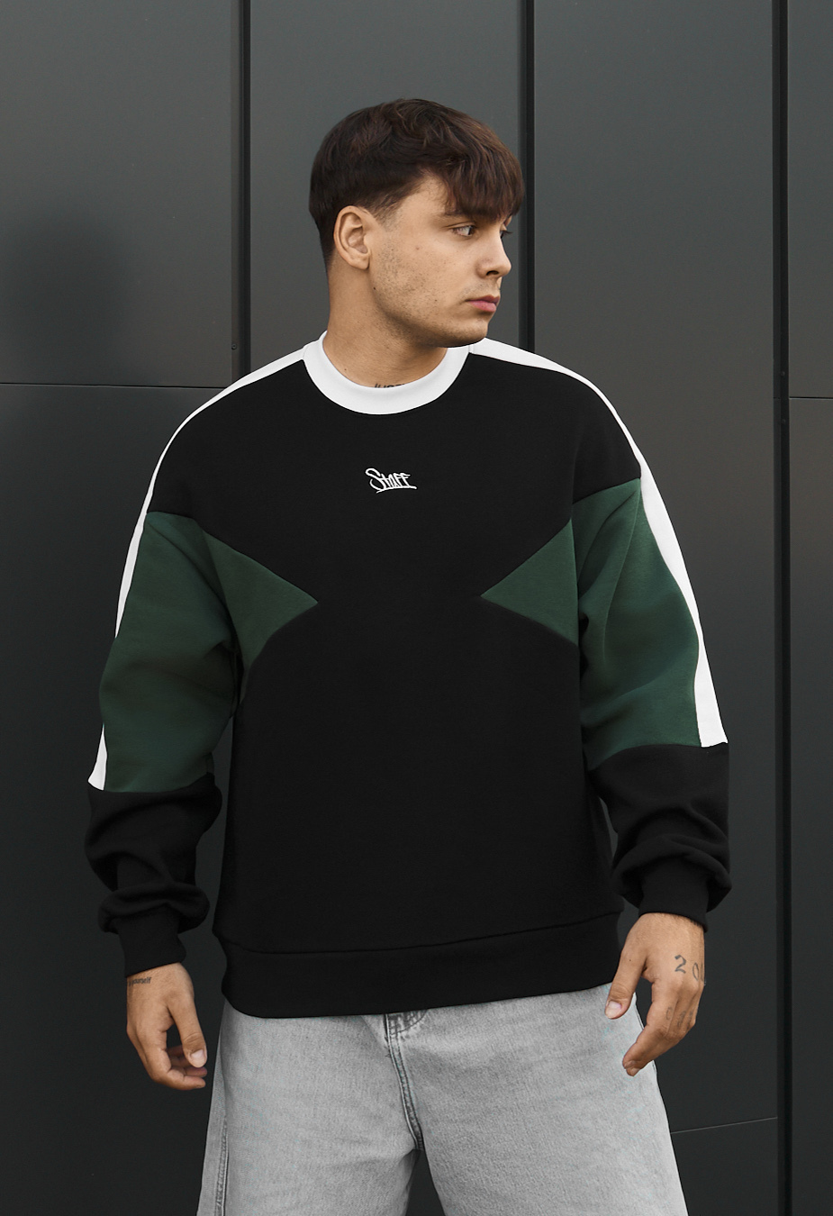 Bluza Staff black & dark green logo oversize fleece