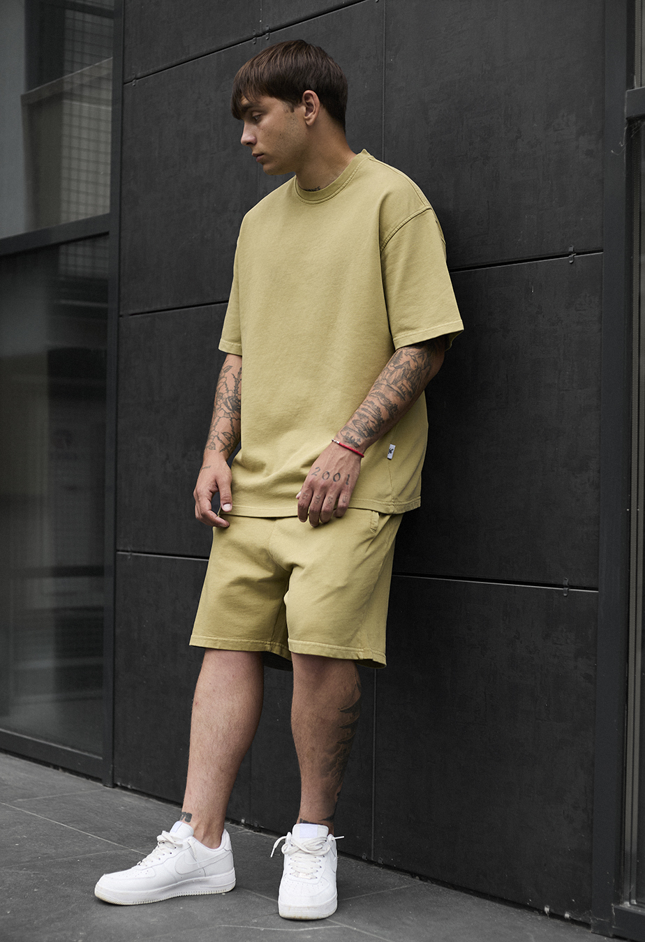 Letni komplet koszulka + spodenki Staff olive premium oversize