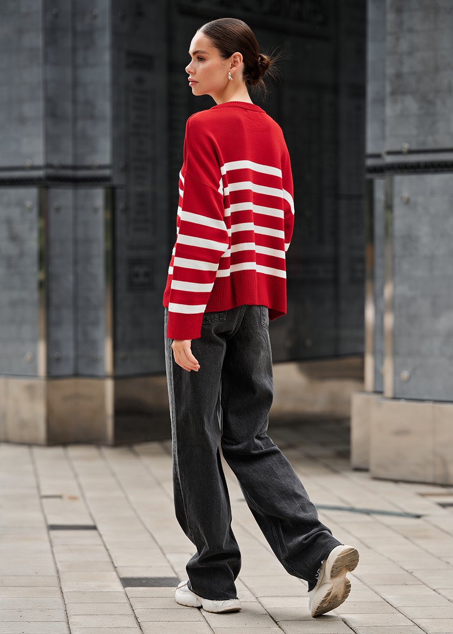 Damski sweter z dzianiny Staff el red & white oversize