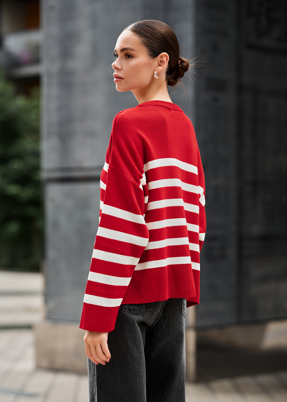 Damski sweter z dzianiny Staff el red & white oversize