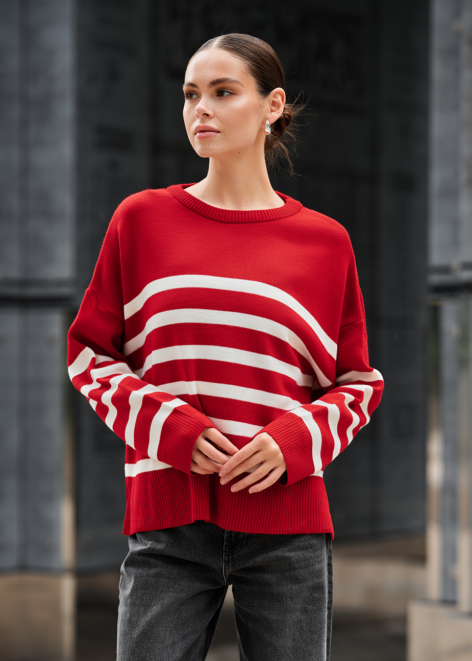 Damski sweter z dzianiny Staff el red & white oversize